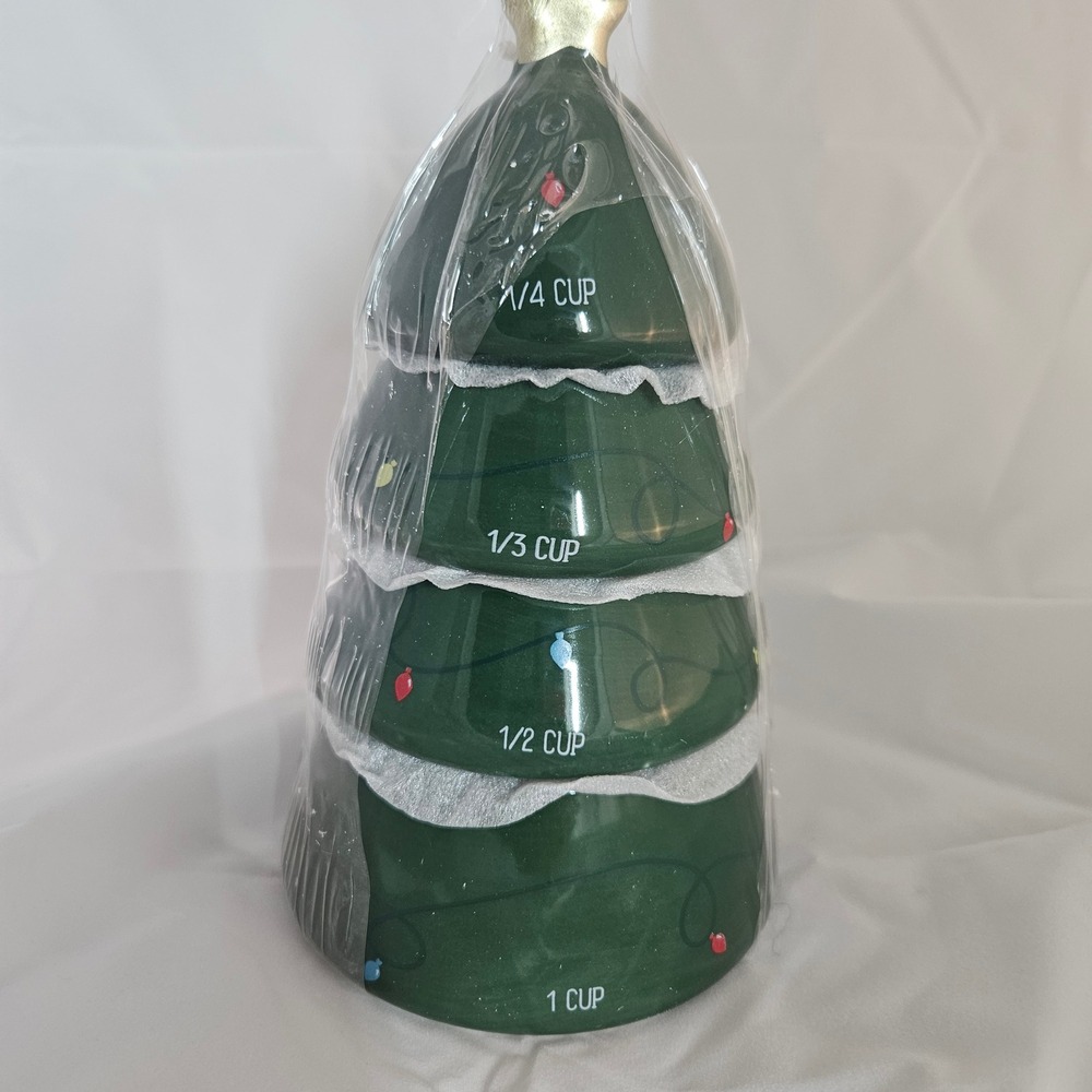 Christmas Tree Measuring‎ Cups Set, Ceramic Nesting Cups, Holiday Kitchen Decor